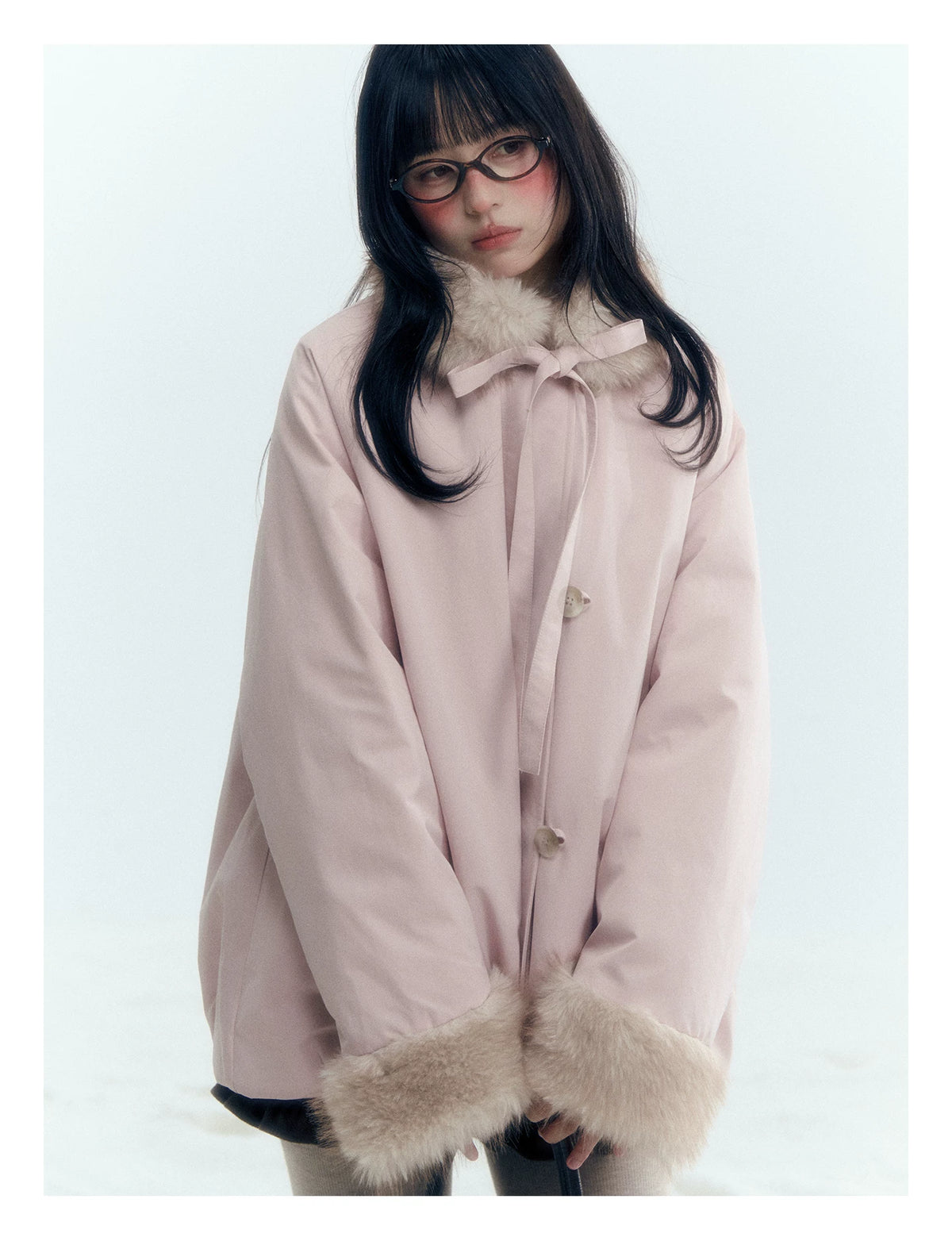 Horridale - Blue Bud-Shaped Faux Fur Collar Parka Down Jacket