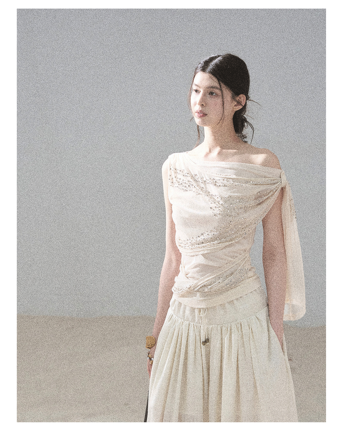 “Frosted Kiss” Dutch Cheese Crystal Mesh Sleeveless Top