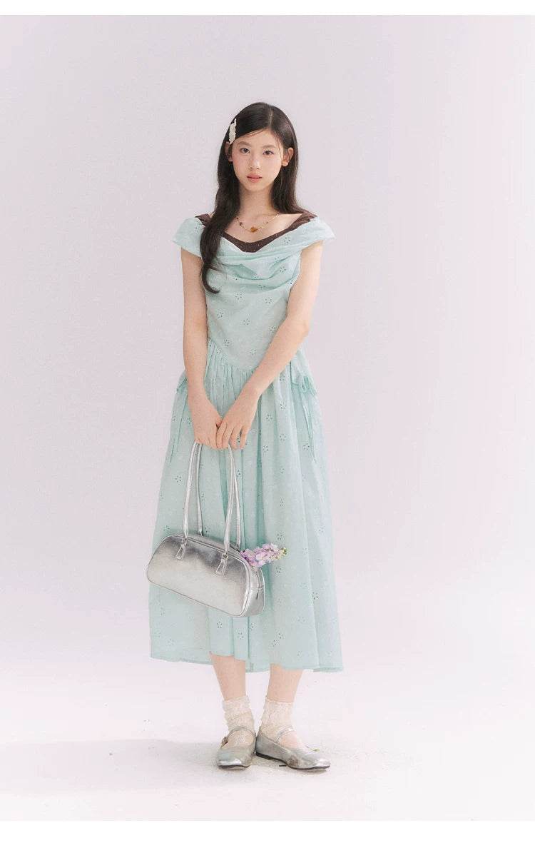 “Heartfelt Rendezvous” Mint Green French Embroidered Cutout Dress