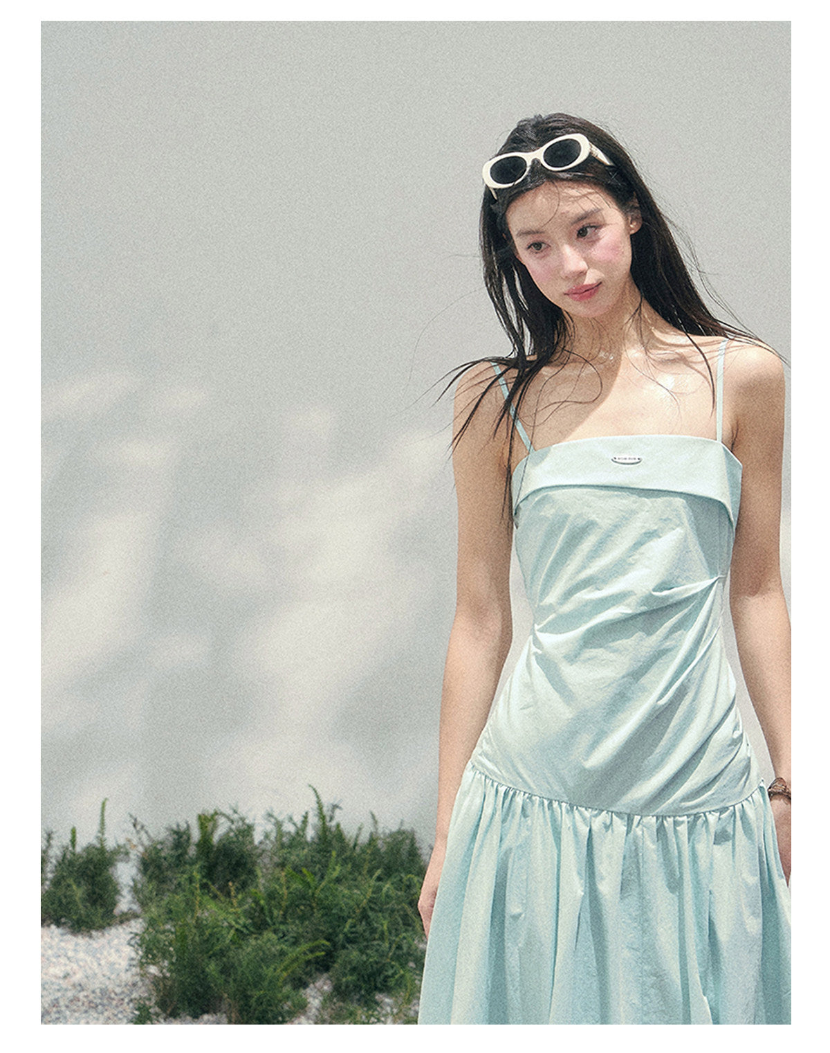 “She Passed Through Bloom Season” Glacier Blue Bubble Maxi Dress