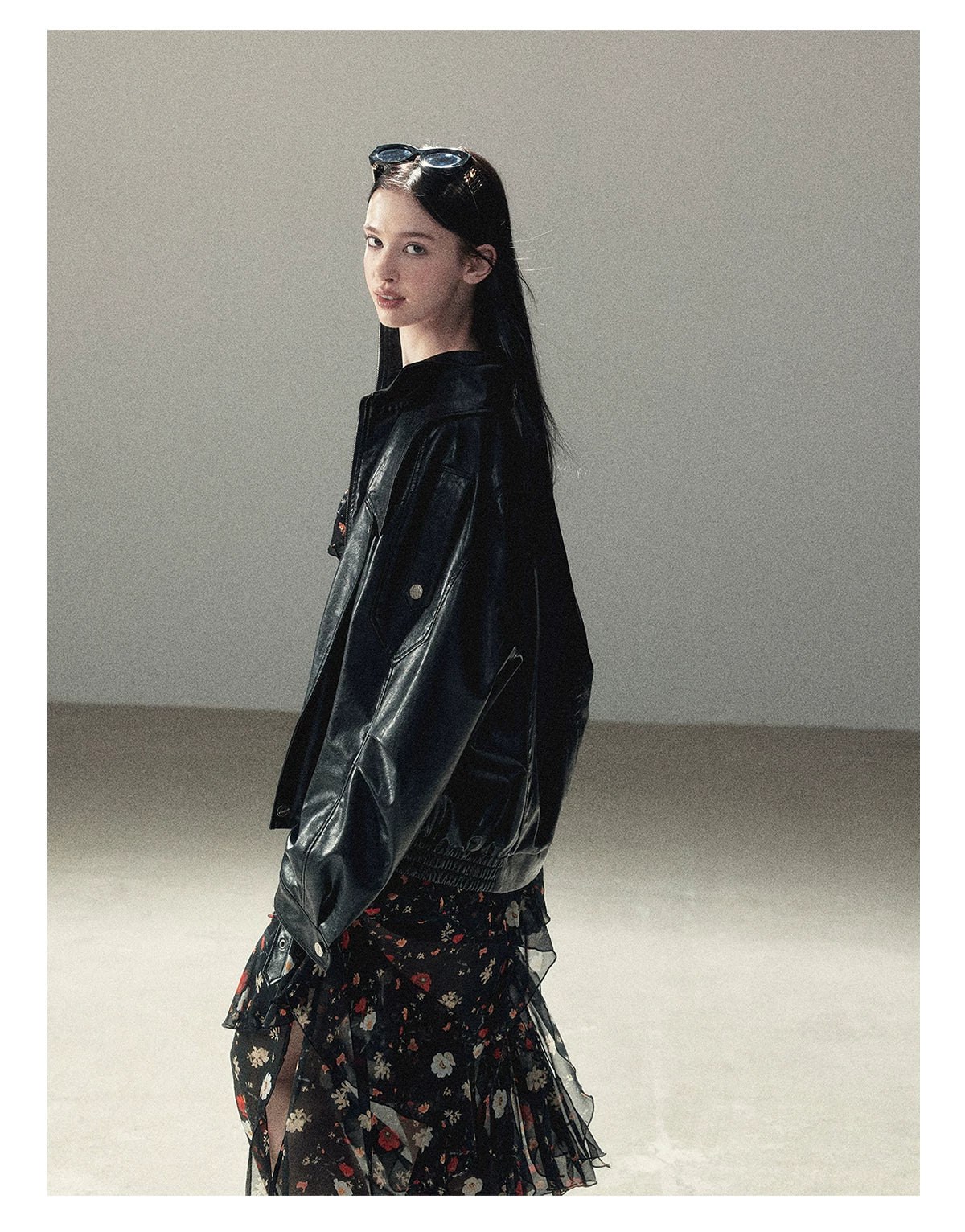AOMALM - "Solo Journey" Quiet Black Oversized PU Moto Jacket