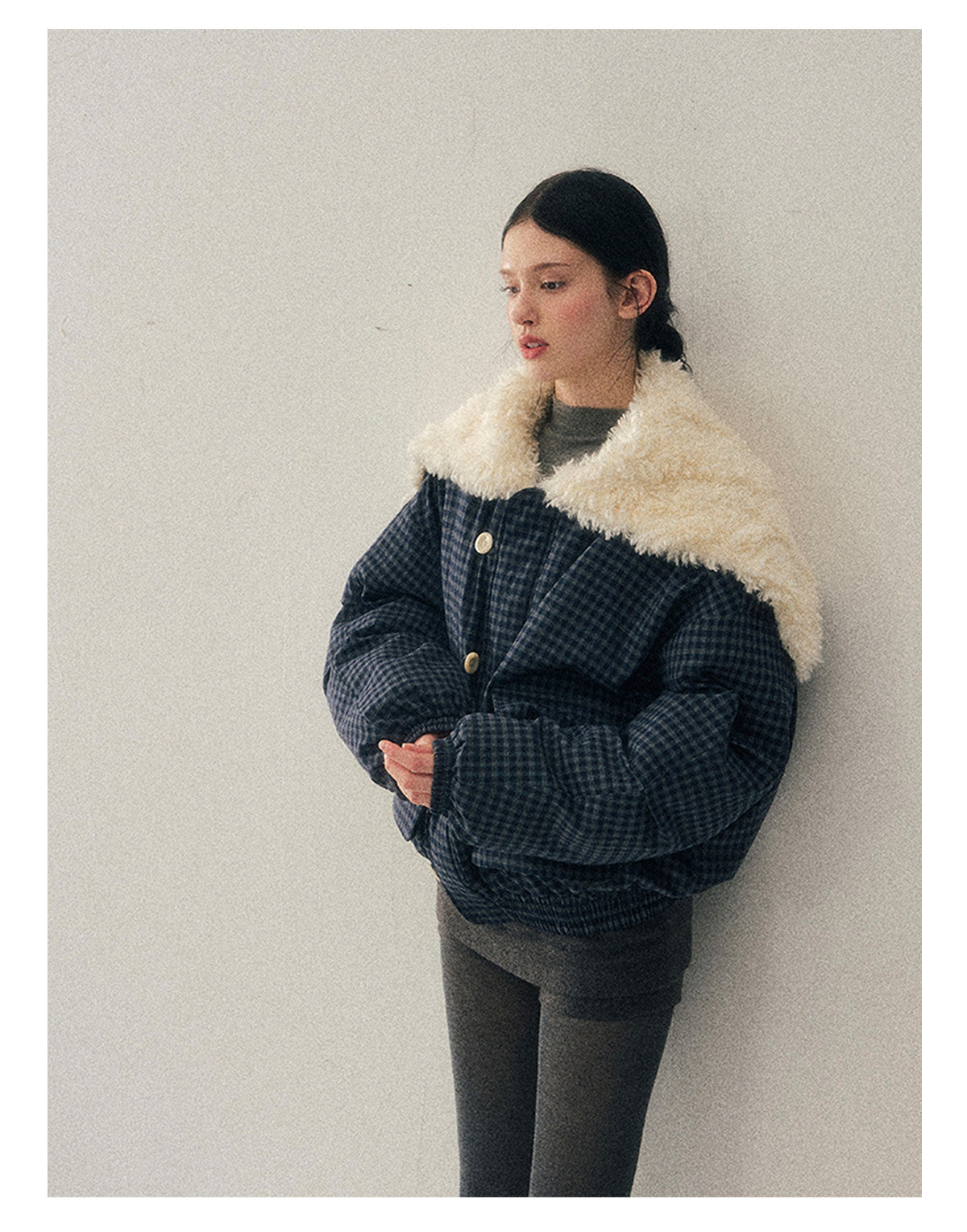 少也眼 “Silent Indigo” Academy Blue Quilted Wool-Collar Jacket