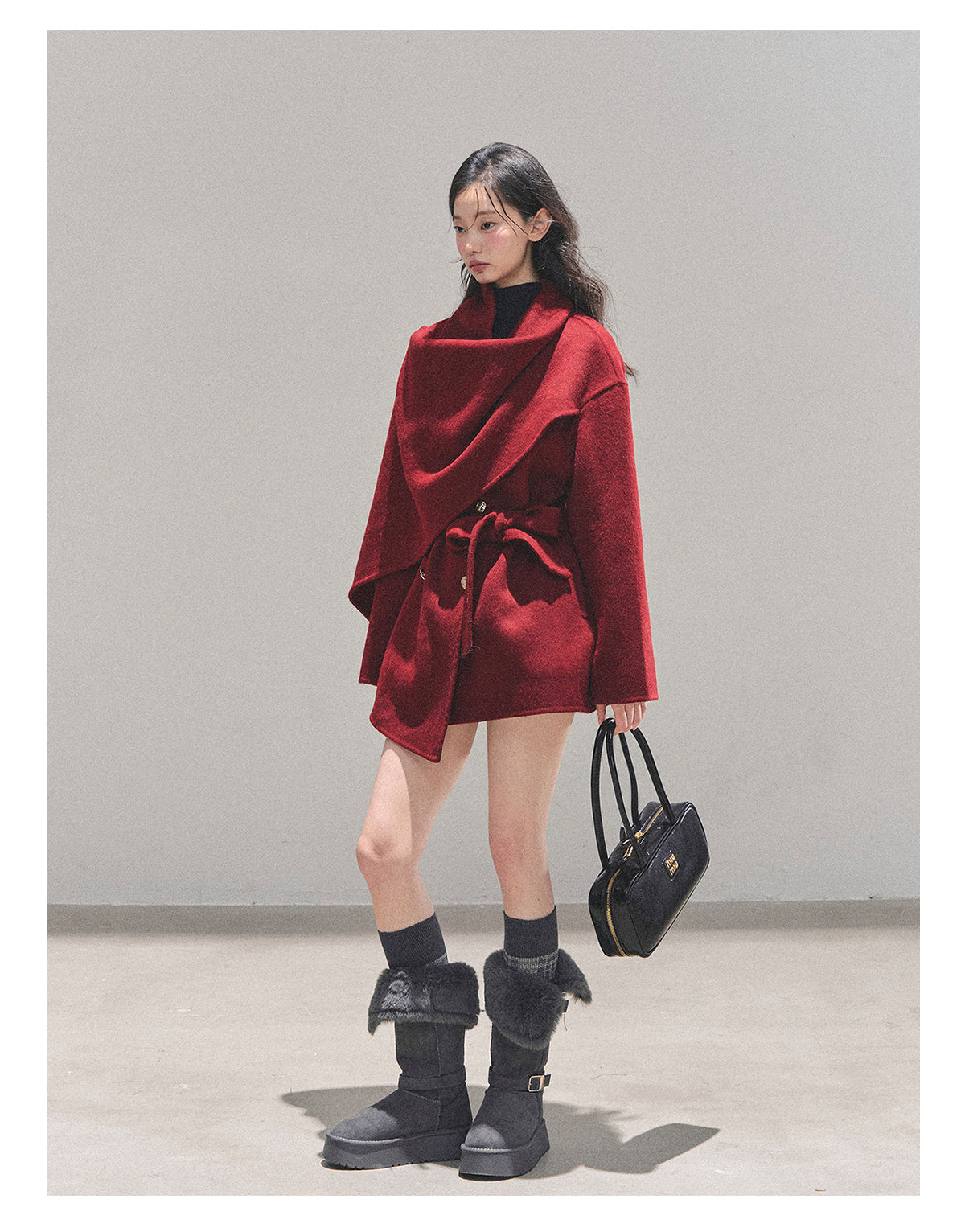 少也眼 “Winter Balcé Whisper” Wool Blend Overcoat - Red 7886436