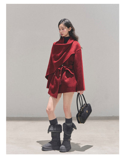 少也眼 “Winter Balcé Whisper” Wool Blend Overcoat - Red 7886436