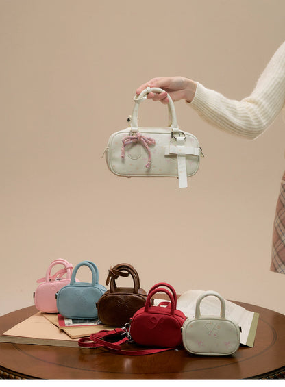 SunsetPark - Suede Bow Boston Handbag (Red / Brown / Floral / Blue / Pink)