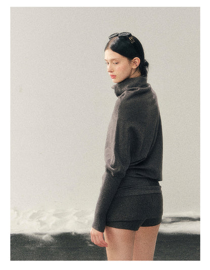 少也眼 "Ember at Dusk" High-Neck Cozy Knit Top – Smart Gray