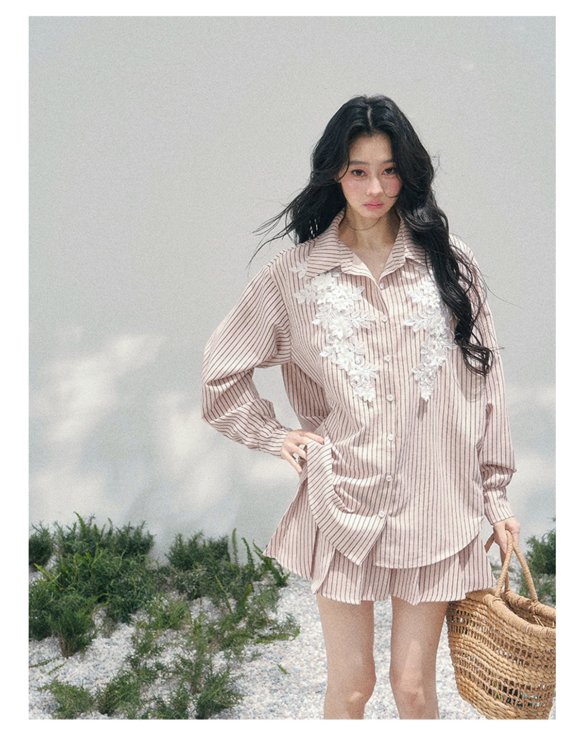 少也眼 "Pink Cloud Reverie" Cinnamon Pink Lace Sweet Two-Piece Skirt Set 563856385