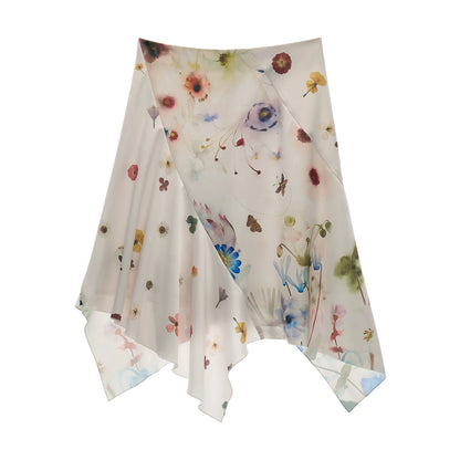 "Poetic Bloom Flow" Asymmetric Satin Panel Midi Skirt WE926