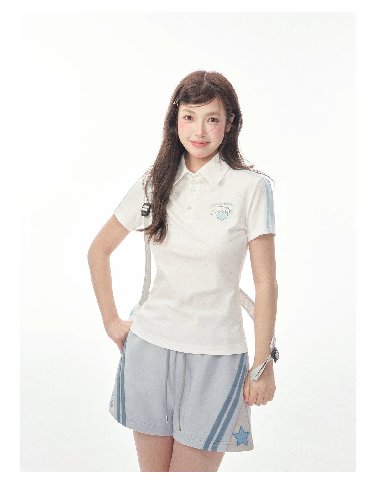 "Blue Heart Campus" Polka Dot Polo Collection (Polo Shirt / Pleated Skirt / Shorts)