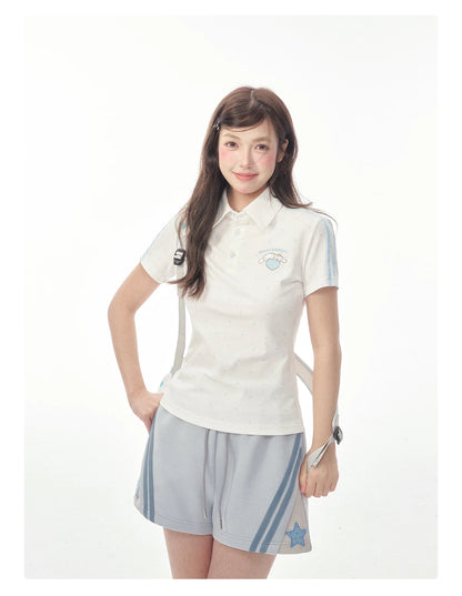"Blue Heart Campus" Polka Dot Polo Collection (Polo Shirt / Pleated Skirt / Shorts)