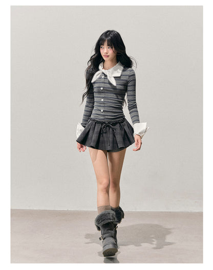 少也眼 “The Unsent Mailbox” Faux-Layered Stripe Long-Sleeve Top 26484