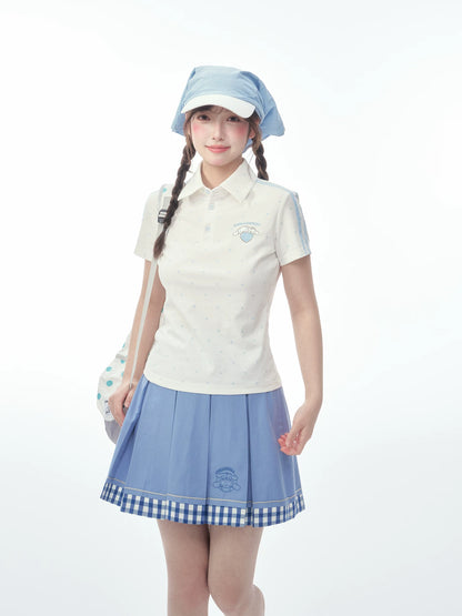 "Blue Heart Campus" Polka Dot Polo Collection (Polo Shirt / Pleated Skirt / Shorts)