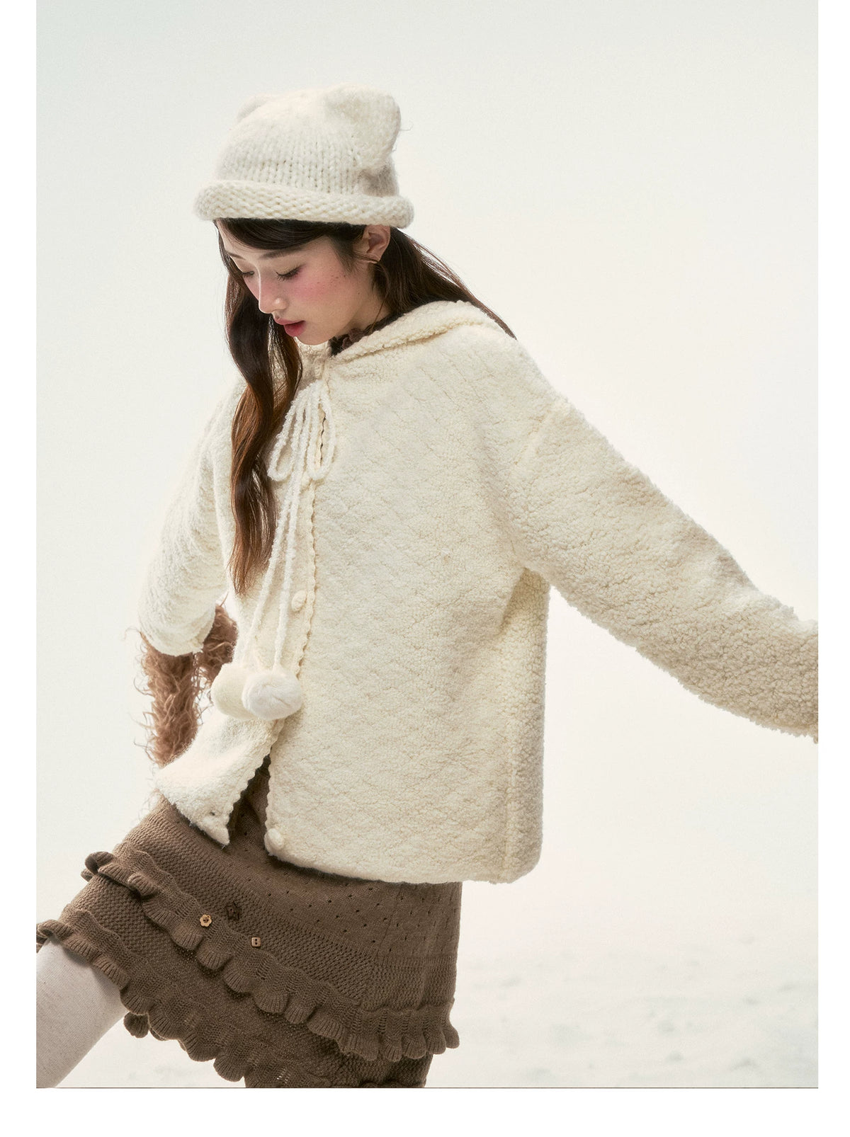 BIBIBENCY - Cream Beige Faux-Shearling Short Jacket