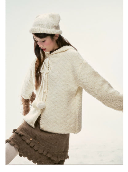 BIBIBENCY - Cream Beige Faux-Shearling Short Jacket