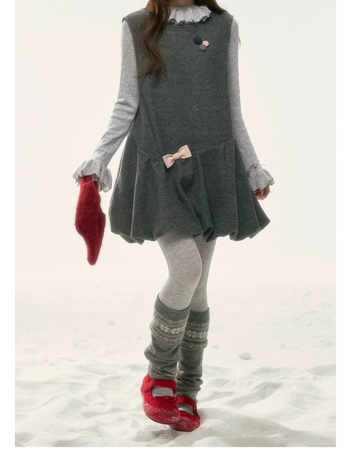 BIBIBENCY - Gray Blouson Cami Dress & Layering Top Set