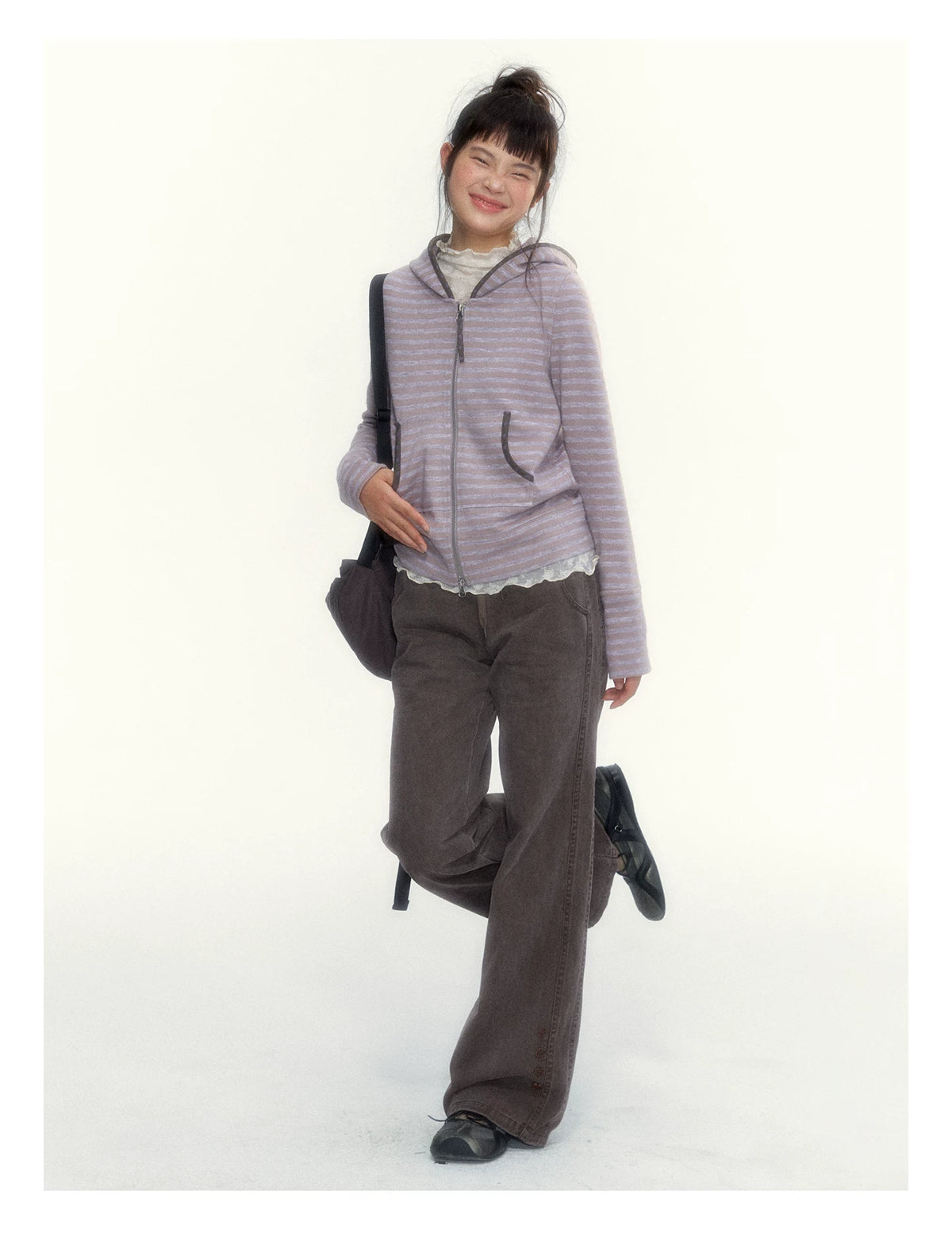 Dusty Purple Stripe Hooded Knit Cardigan
