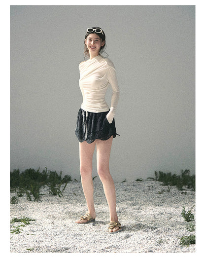 “Where Shadow Walks Beside Light” Milk Apricot Asymmetrical Top