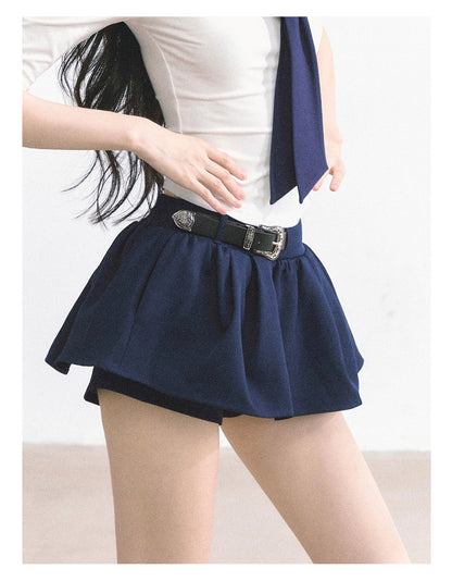 少也眼 "Annie Academy" A-Line Puff Mini Skirt - Navy Blue