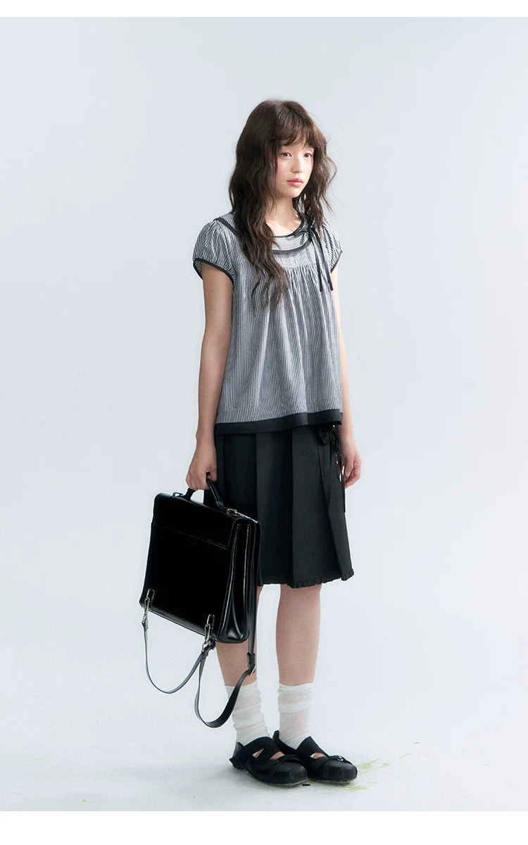 "Midnight Academy" Black Pleated Mini Skirt