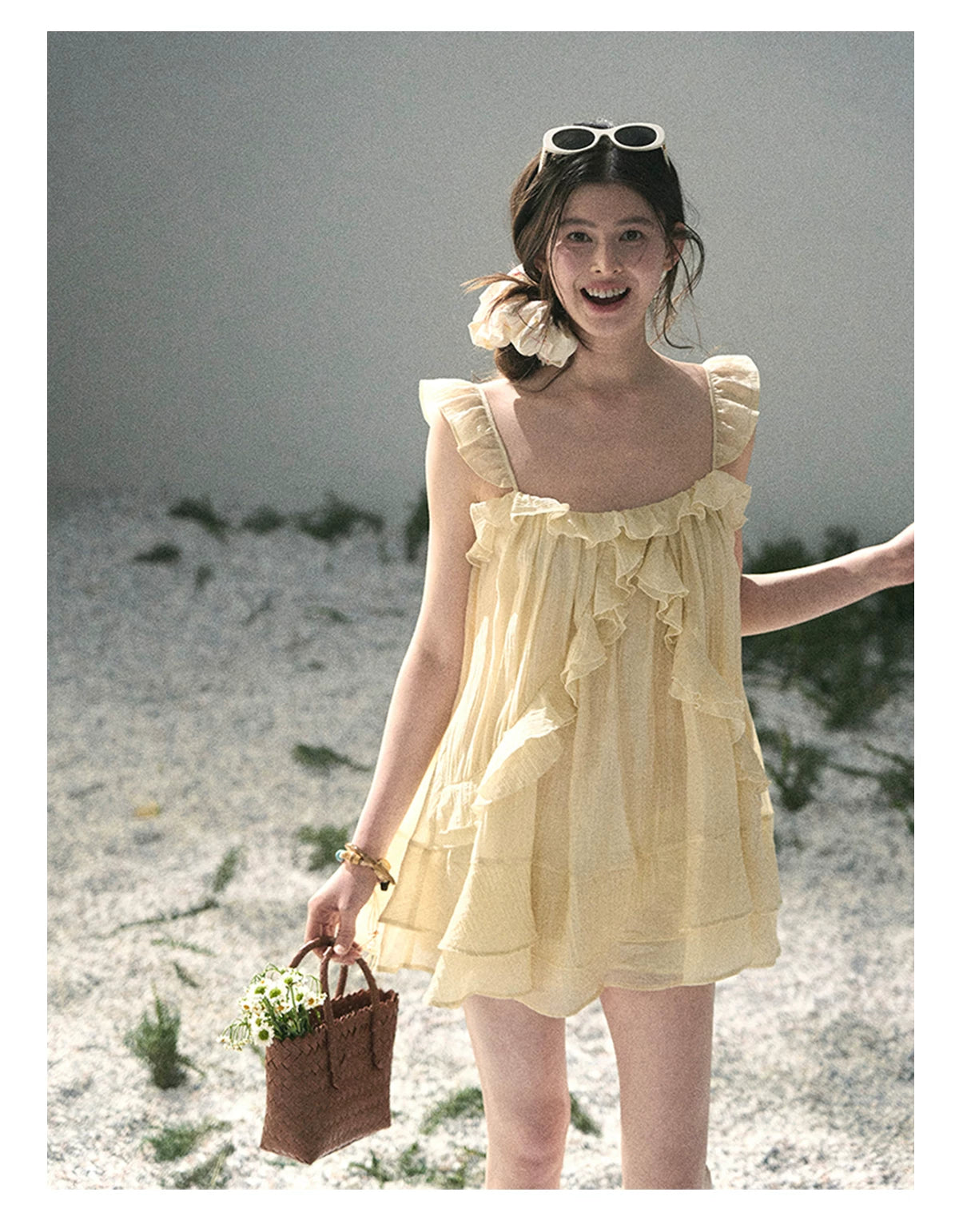 “Tenderly Entwined” Soft Butter Yellow Ruffle Babydoll Dress 4563543