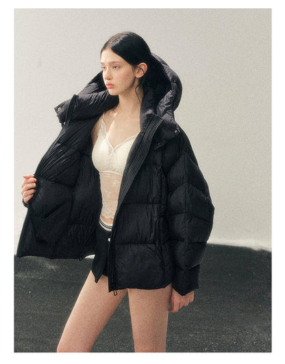 少也眼 "Thawing Snow Realm" Matte Nylon Down Puffer Jacket - Quiet Black