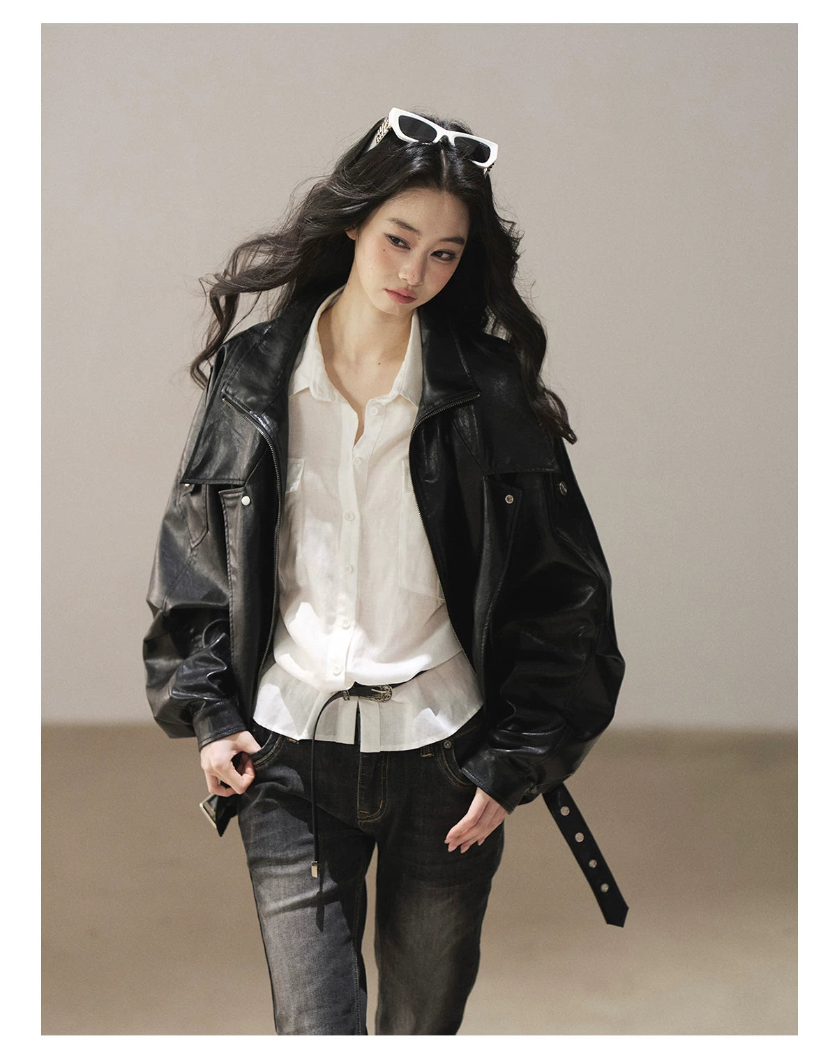 AOMALM - "Solo Journey" Quiet Black Oversized PU Moto Jacket