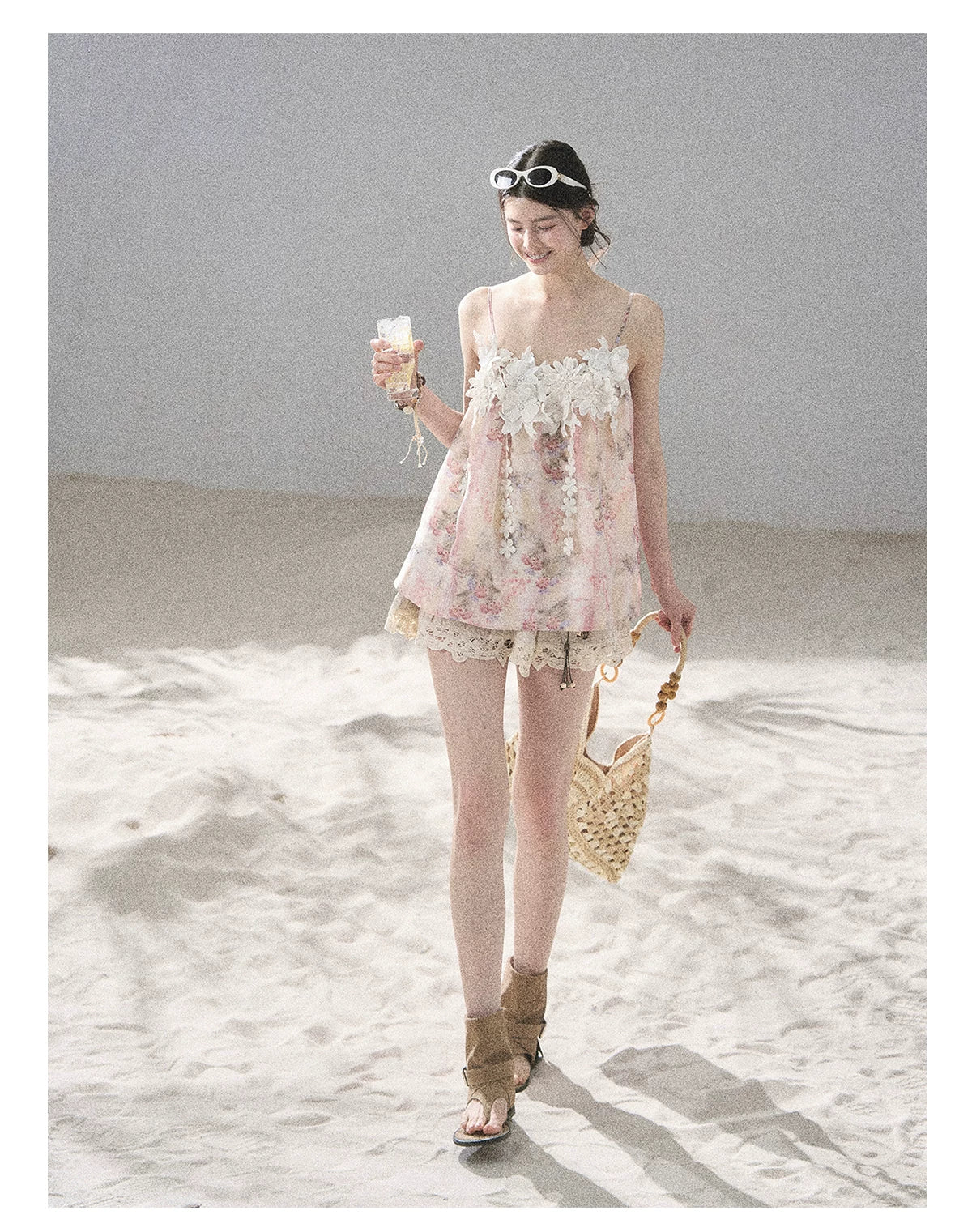 "Unscripted Romance" Dried Rose Embroidered Floral Cami Top