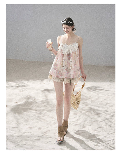 "Unscripted Romance" Dried Rose Embroidered Floral Cami Top