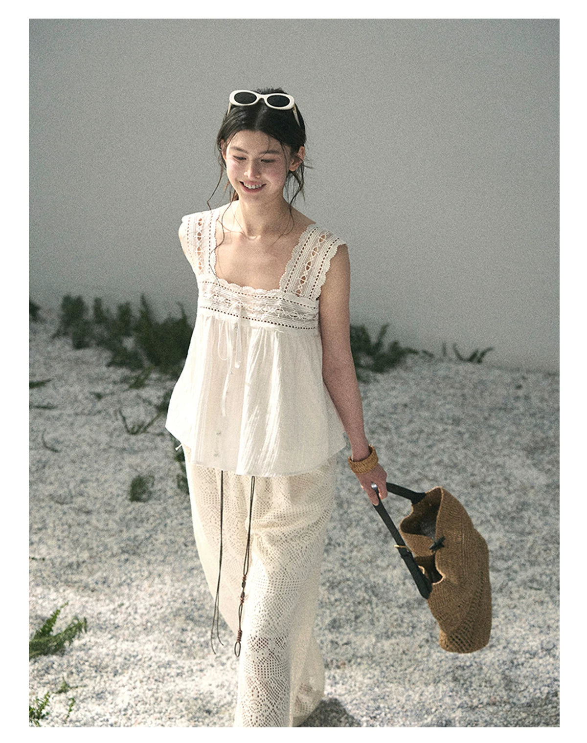 “Summer Light Through Veil” Ivory Lace Babydoll Blouse