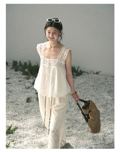 “Summer Light Through Veil” Ivory Lace Babydoll Blouse