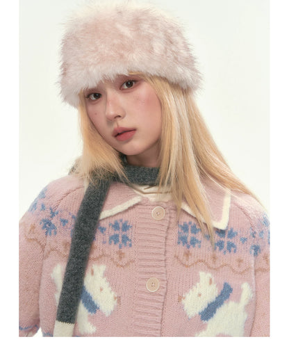 [CAN] Puppy Fair Isle Knit Sweater & Skirt Set (Gray / Pink)