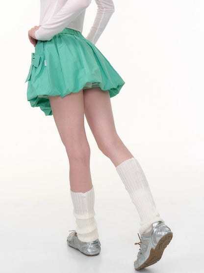 ZiziFei - Y2K High-Waisted Bubble Mini Skirt – Bow Detail A-Line Skirt in Green & Navy