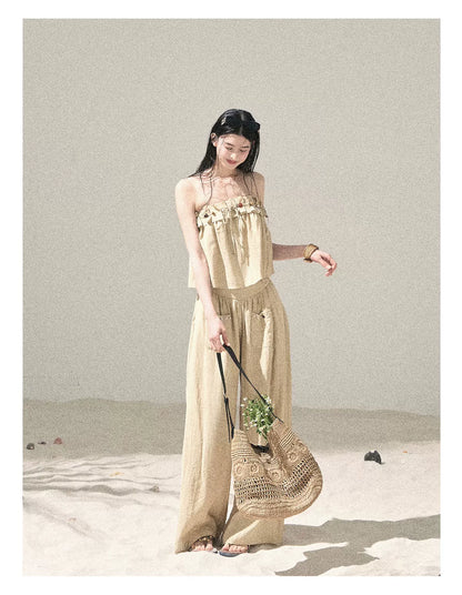 "Traces of the Wind" Sand Beige Cami & Wide-Leg Pants Set