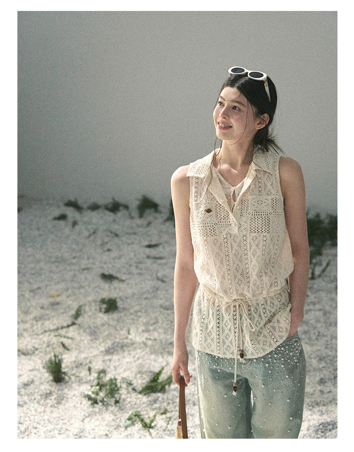 “Summer Breeze Kissing the Hem” Ivory Lace Layered Sleeveless Top