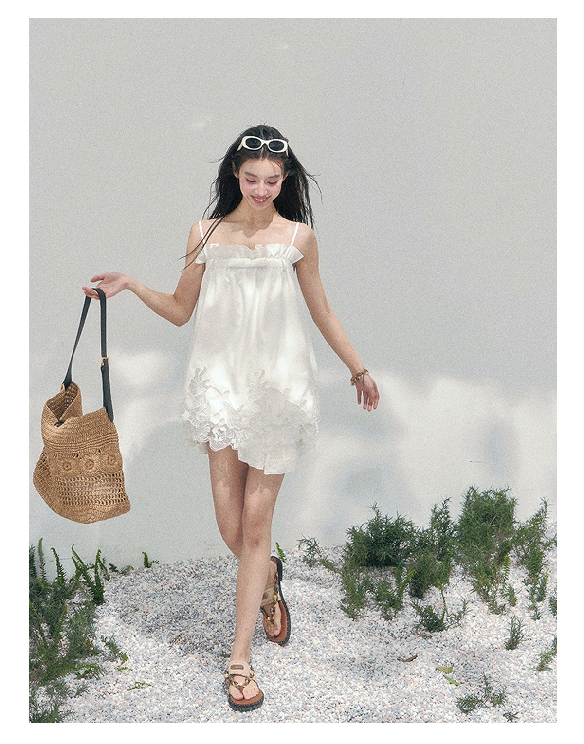 “Bouquet Summer” Camellia White Lace Babydoll Top