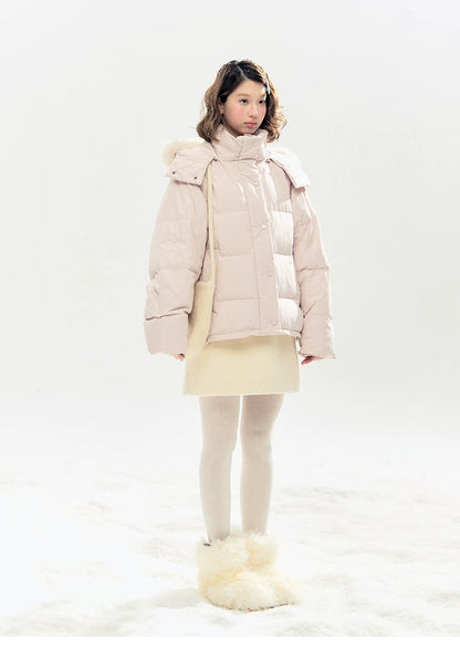 "Morning Mist" A-Line Wool-Blend Mini Skirt (Mist Gray/ Cream Beige)
