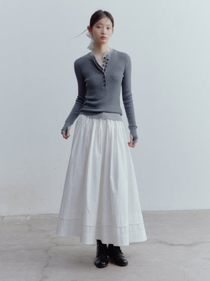 FUSSED Everyday Nerd Pleated Cotton Midi Skirt in Mist White FOF-25SS172a