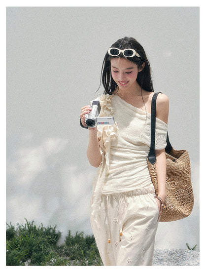 少也眼 “Soft Murmurs in Pale White” Dutch Cheese Cropped Ruffle T-Shirt 141
