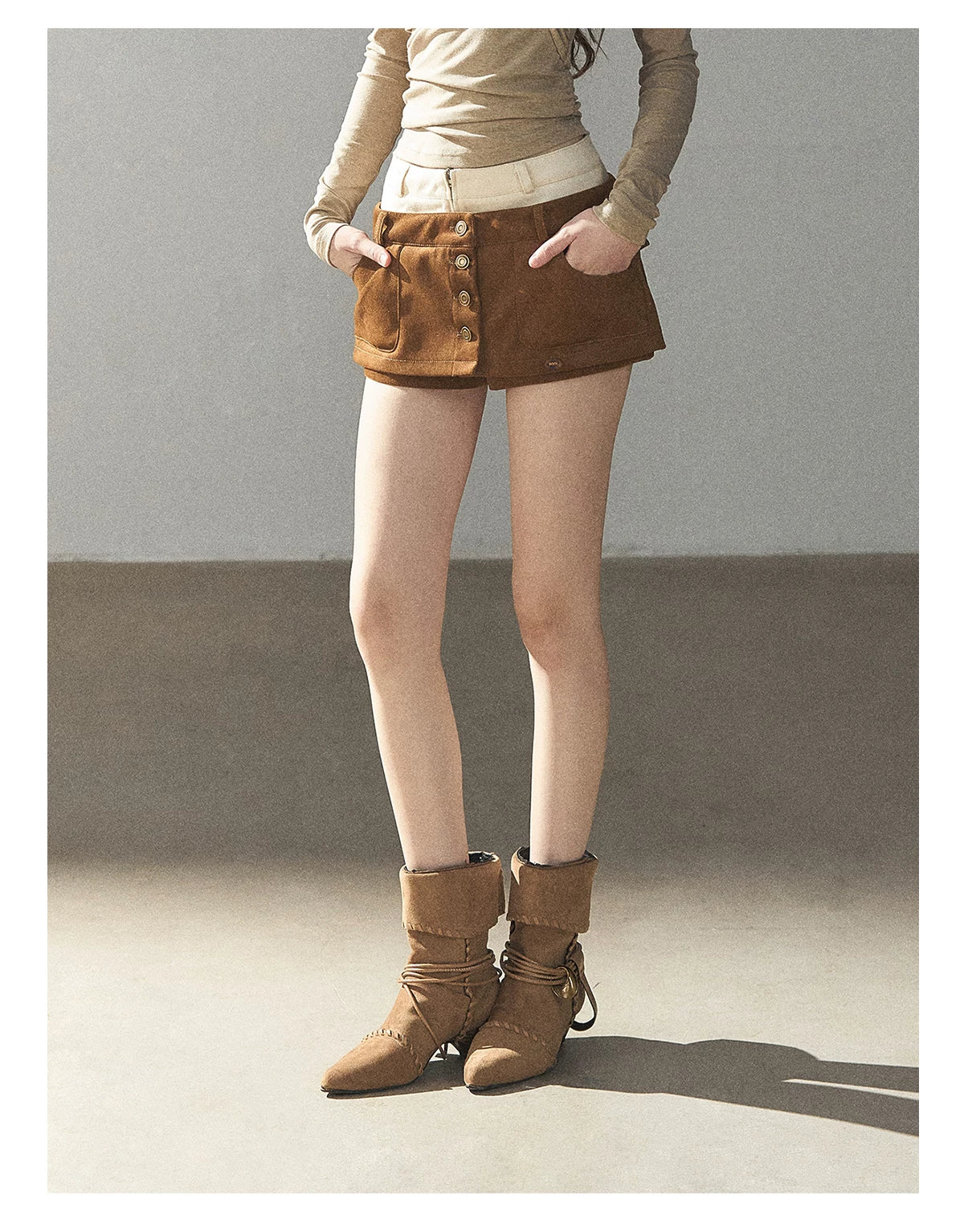 AOMALM - "Among the Oak Trees" Toasted Pecan Faux Suede Skort