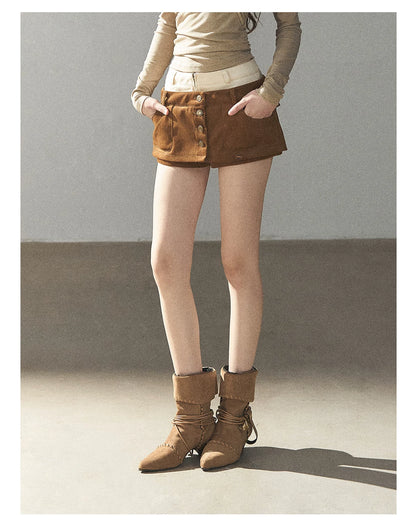 AOMALM - "Among the Oak Trees" Toasted Pecan Faux Suede Skort