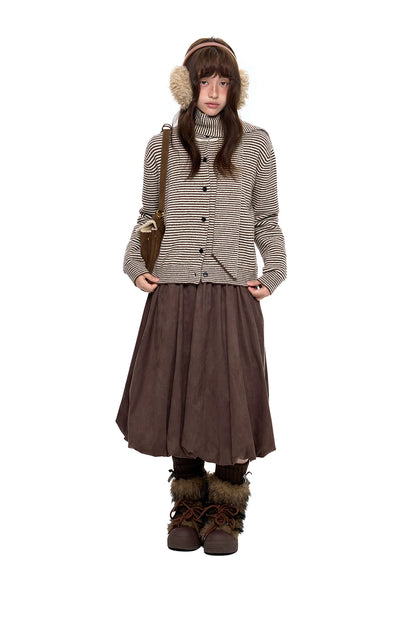 EZEK | Cloud Flower Bubble Skirt A-Line Midi (Black / White / Tan / Gray)