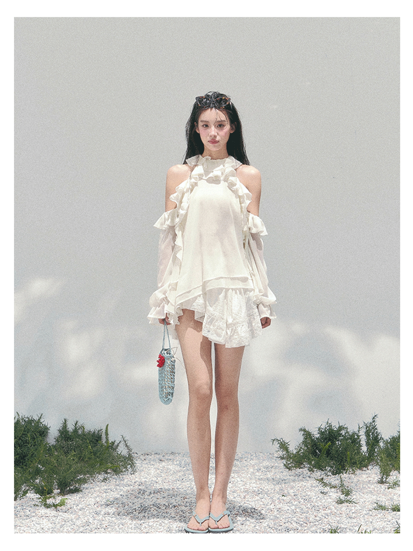 少也眼 “Heidi Heiress” Milk Apricot White Sheer Ruffle Top 142