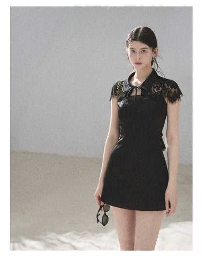 "Moonlit Rose Sonata" Tranquil Black Lace Mini Dress & Cape Set