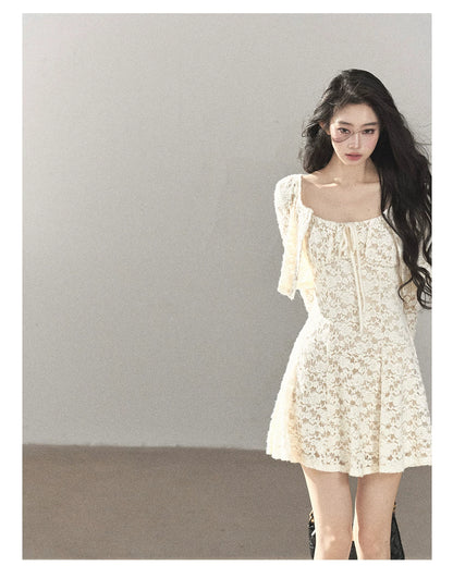 AOMALM - "Moonlight on the Floor" Dutch Cream Lace Cami Dress & Cardigan Set