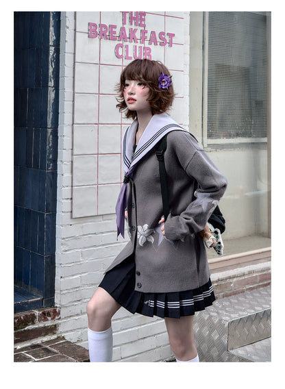 "Snow-Cleared Lily" Gray-Lilac JK Long-Sleeve Sailor Uniform Set