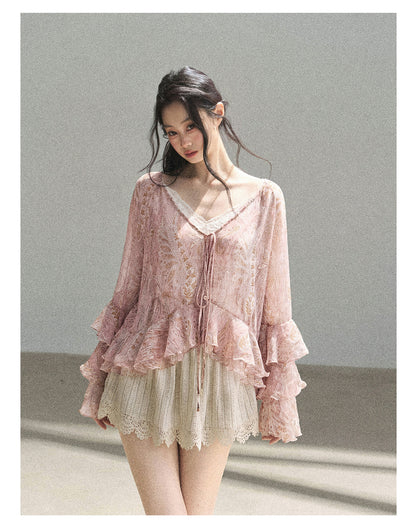 170726 "A Place Where Softness Rests" Lotus Mauve Ruffle Tie-Front Cover-Up Cardigan