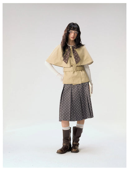 [CAN] "Afternoon Tea Break" Khaki Bow Cape Trench Coat Set
