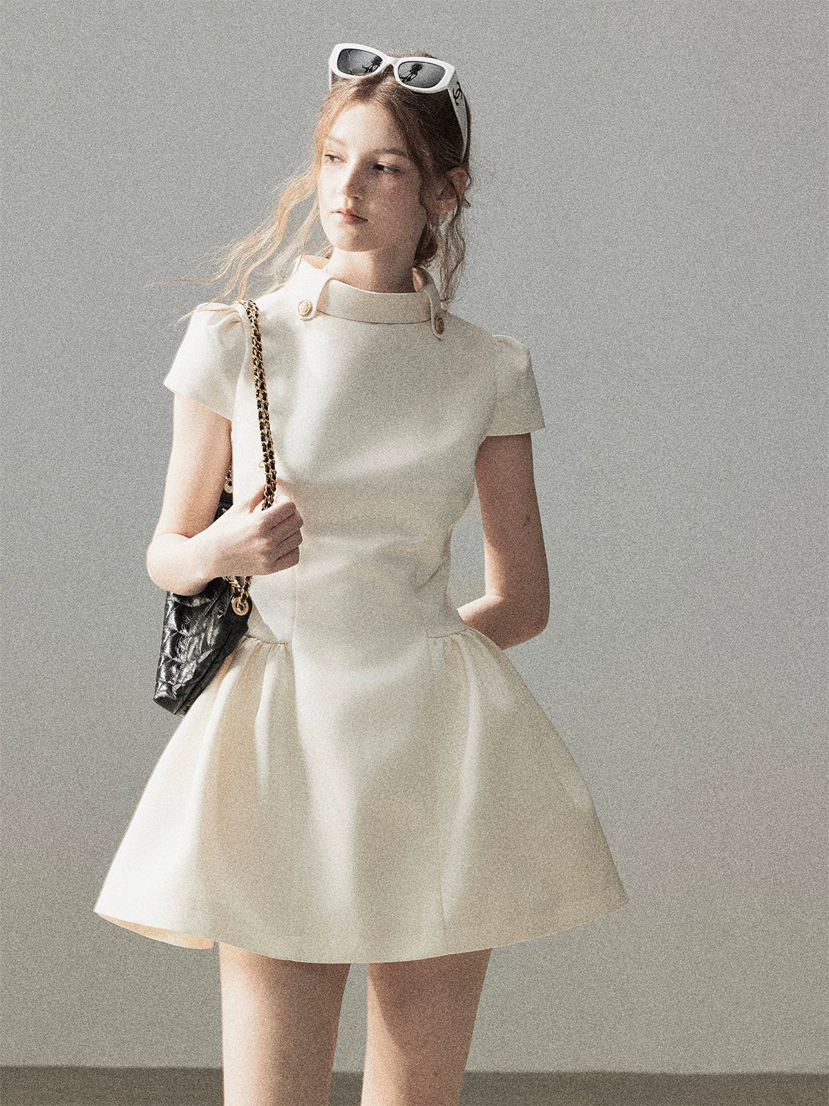 "Light Above the Clouds" Cream Ivory Satin Fit & Flare Mini Dress