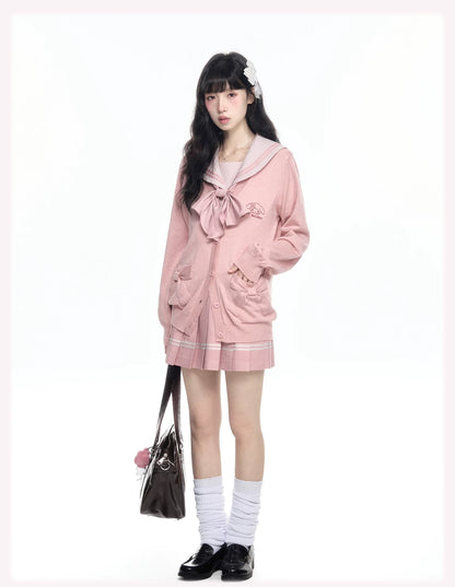 “Melody Blush” Pink Knit Cardigan & Sailor Uniform Set