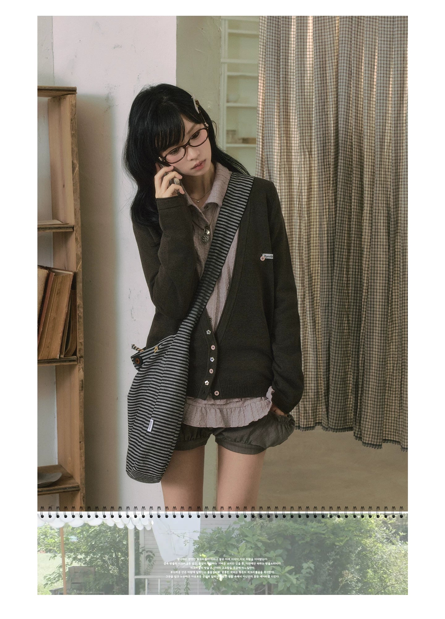 "Sage Whisper" Autumn Layered Collection (Knit Cardigan / Ruffle Shirt / Bubble Shorts)